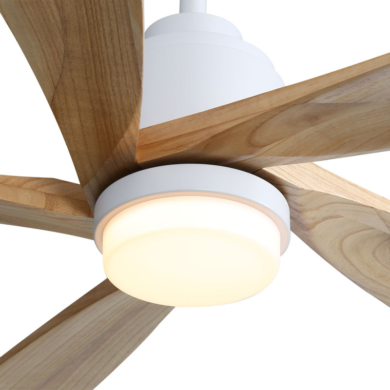 Ventilateur de plafond 52 po avec lumières DEL Damecia, Blanc / bois noueux