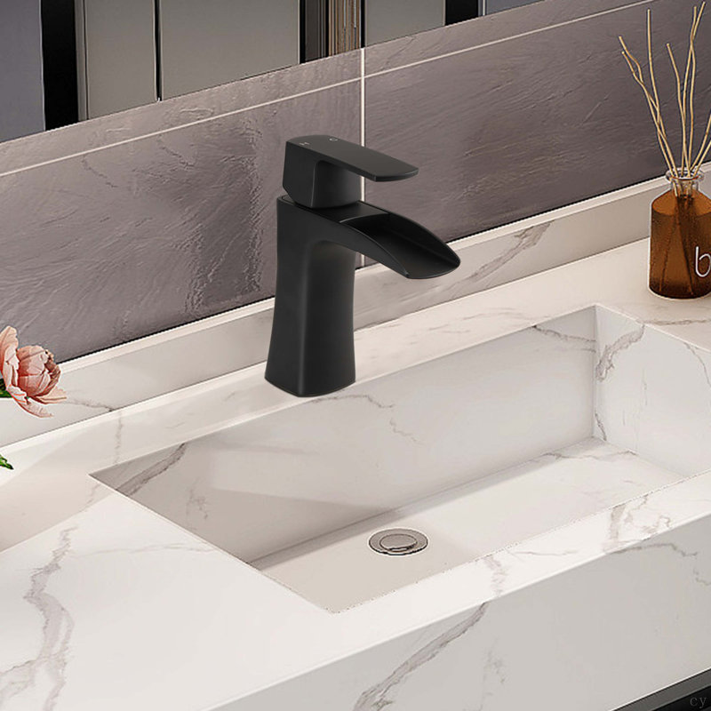 Robinets de lavabo pour salle de bain à poignée simple Waterfall, Noir mat