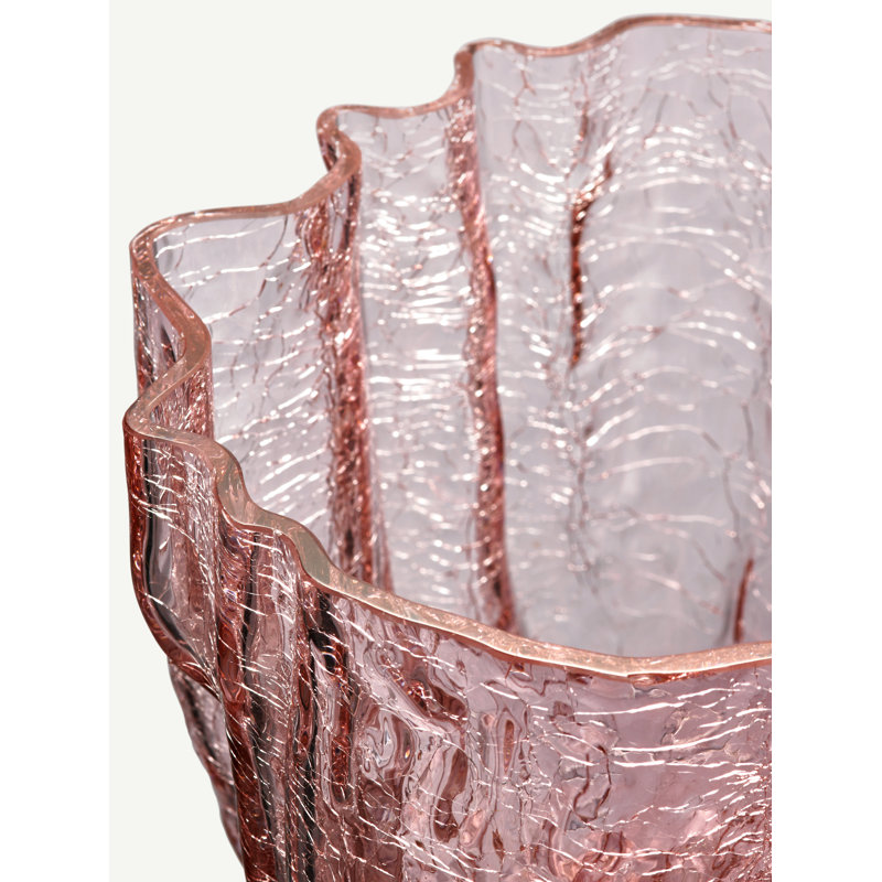Crackle Pink Vase, 6.25" H x 8.25" W x 8.25" D