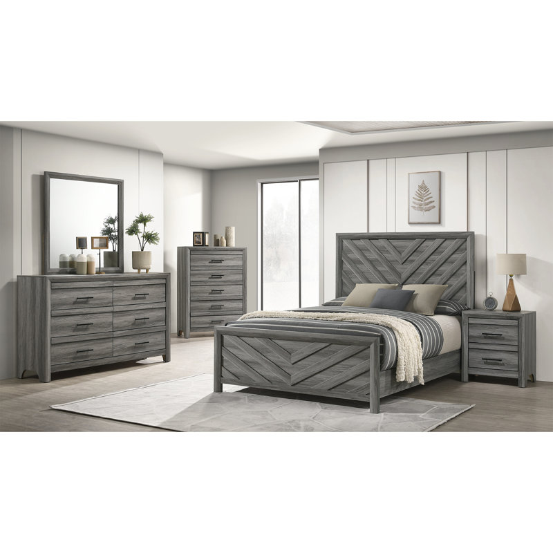 Lit double moderne gris en bois, avec tête de lit pour le soutien, décoration de chambre embellissante, l 79 po x l 56 po x H 58 po en bois avec et, confort d'utilisation