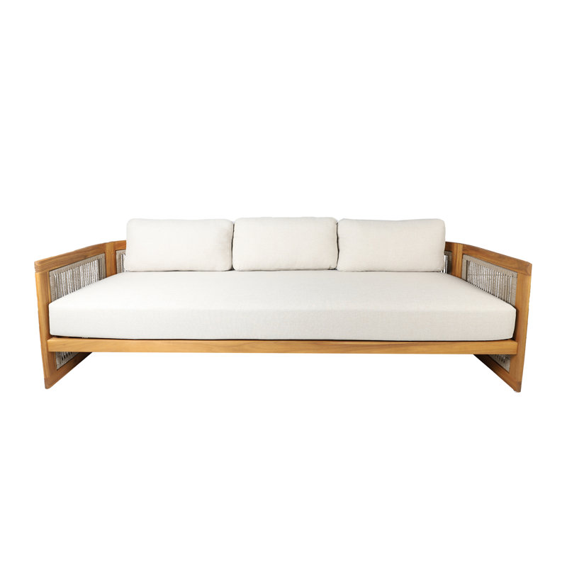 85.8” Acacia Outdoor Patio Sofa With Cushions