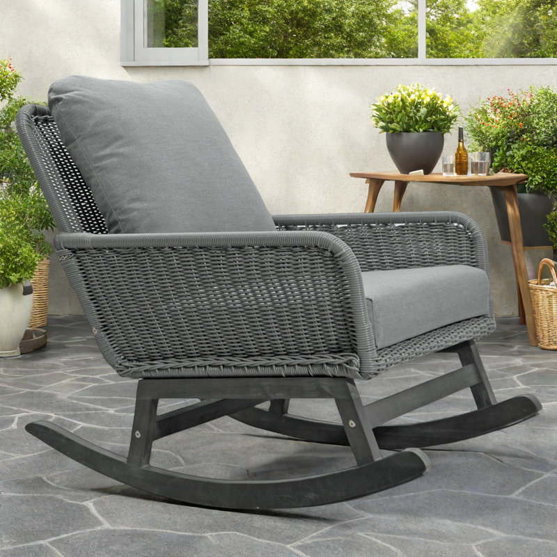 Chaise berçante contemporaine minimaliste en osier, Gris, Gris