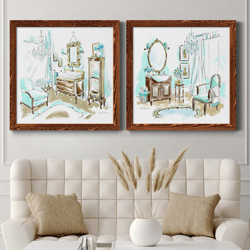 «Blue Opulence I», ensemble de 2 peintures sur toile encadrées, Cadre en érable, H 27,5 po x l 55 po x P 1,5 po