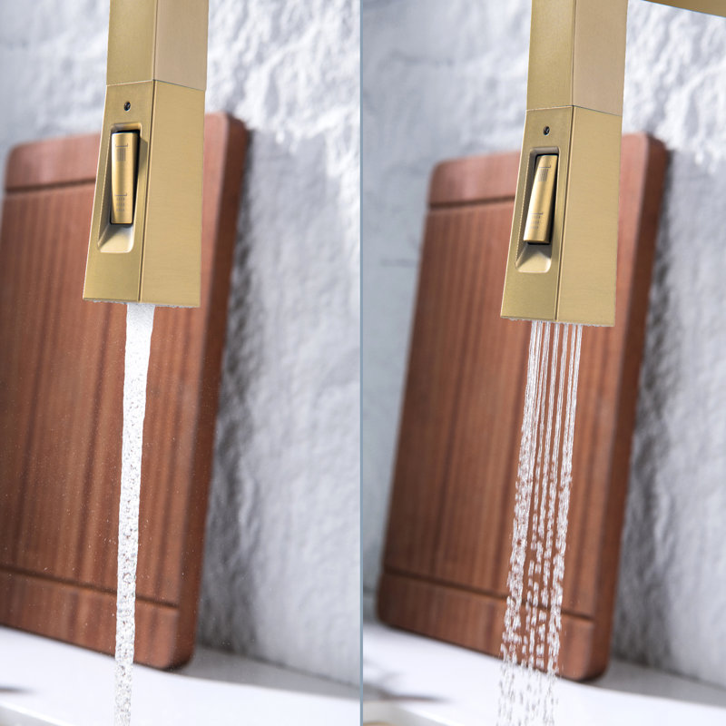 Kitchen Sink Faucets For Sink With Pull Down Sprayer, Brushed Gold