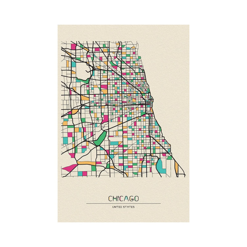 Chicago, Illinois Map by Ayse Deniz Akerman - Wrapped Canvas Gallery-Wrapped Canvas Giclée, 20.32 cm H x 30.48 cm W