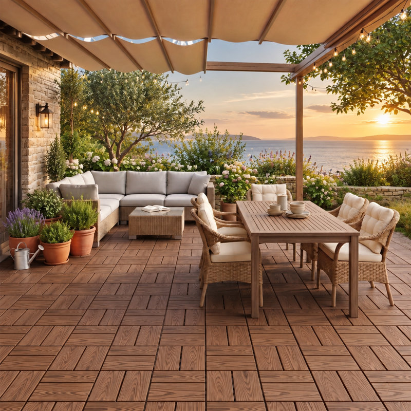 WPC Interlocking Deck Tiles 25-Piece Set, Brown