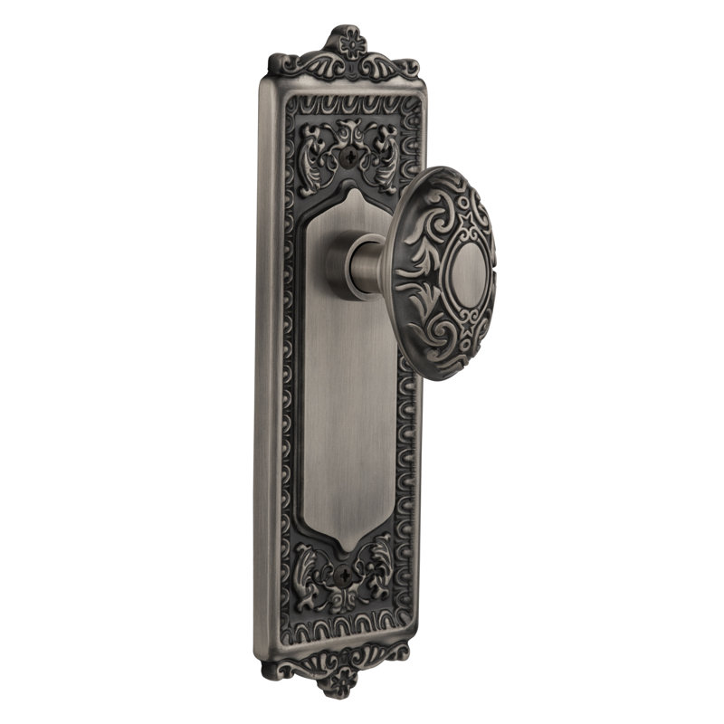 Egg & Dart Plate with Victorian Door Knob, Antique Pewter, 2.375"