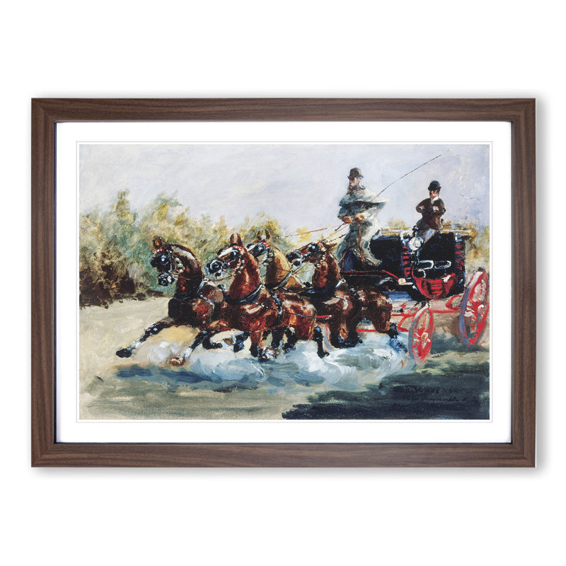 Horses with Cart by Henri de Toulouse-Lautrec - Picture Frame Painting, Walnut Framed, 27cm H x 36cm W x 2cm D