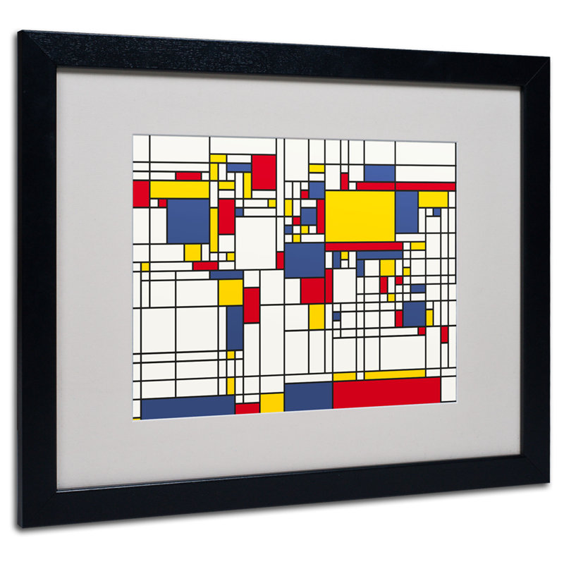 « mondrian world map » par michael thompsett, impression encadrée, Noir, H 16 po x l 20 po x P 0,5 po