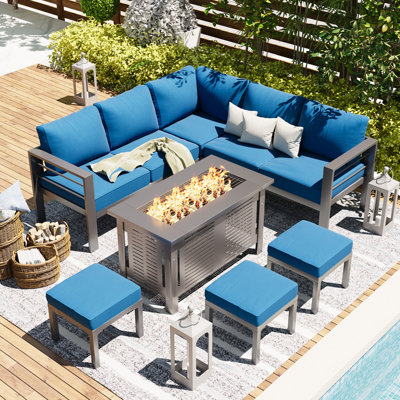 Modern Outdoor Aluminum Patio Furniture Set With Fire Pit