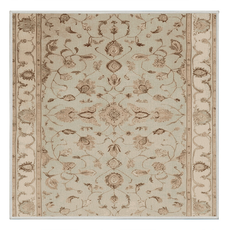 Machine Washable Tabriz Beige Area Rug, Square 6'