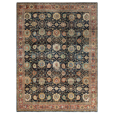 Tapis bleu et rouge noué à la main de haute qualité