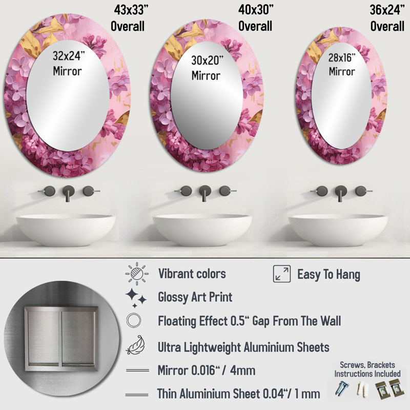 Miroir mural rose et rose, 36 po x 24 po