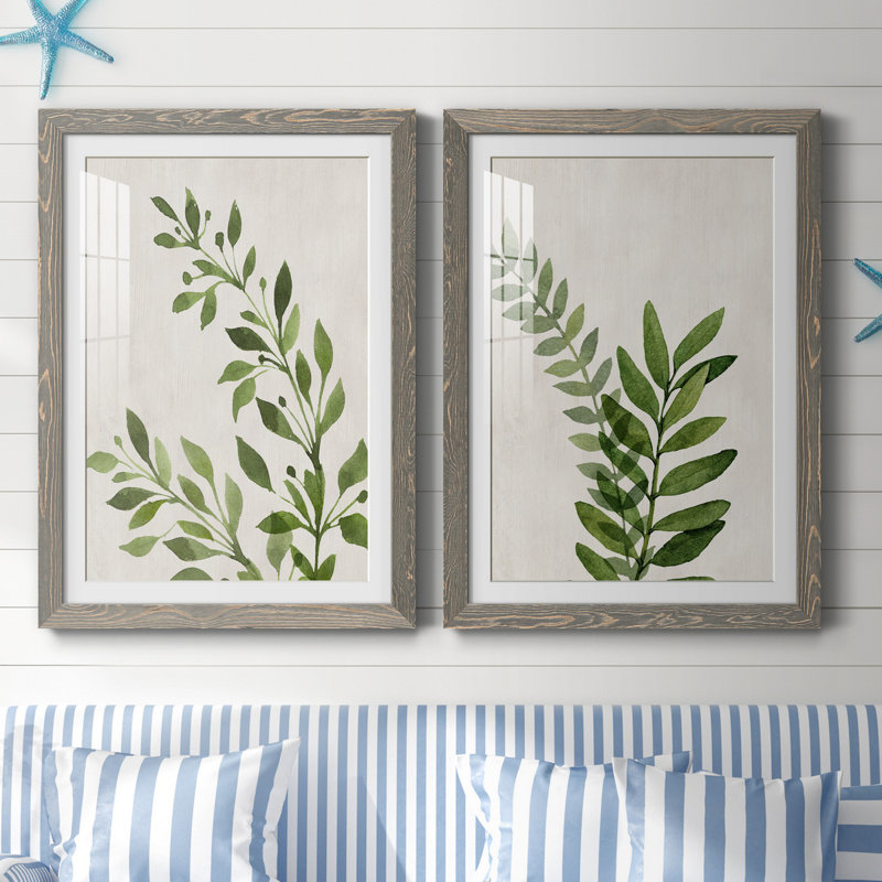 Botanical Wash I - ensemble de 2 reproductions, H 44 po x l 31 po x P 1 po, Cadre en papier gris, Blanc