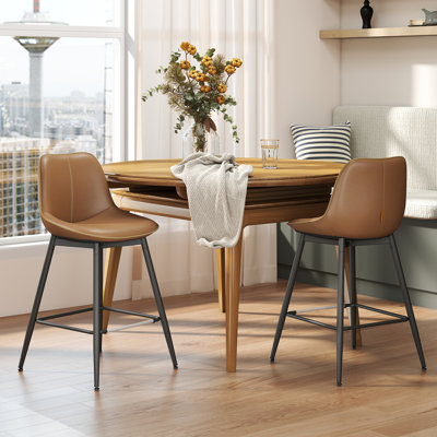 Borna 17.7''W x 15.7''D Mid-Century Faux Leather Bar Stools/ Counter Stools with Steel Frame & Footrest