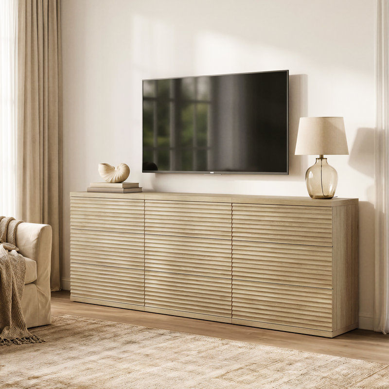Modern Fluted 3-Drawer Dresser With Pop - Up Design, Coastal Oak