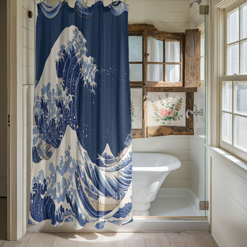 Rideau de douche standard 1 pièce Tsunami Wave, H 74 po x l 71 po