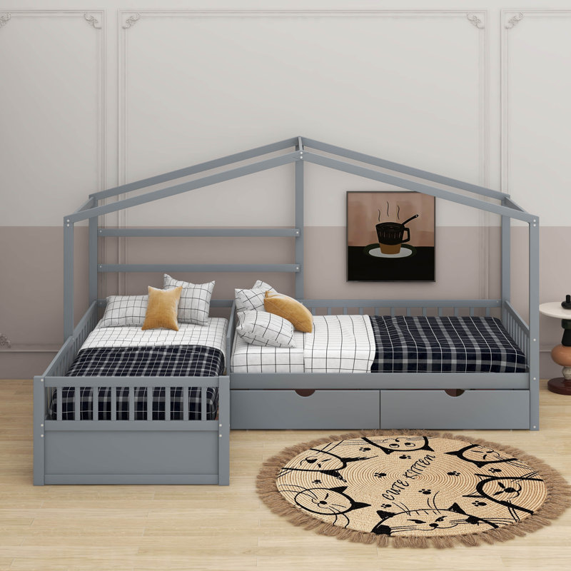 Lit plateforme simple avec tiroirs, Gris