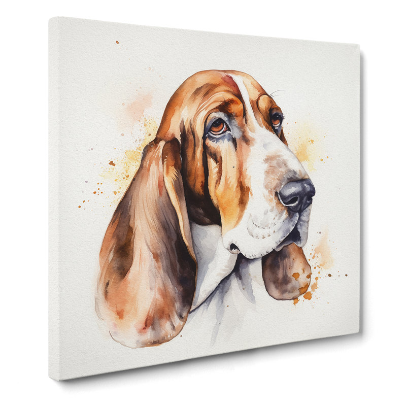 Basset Hound Watercolour No.1 - Print, 35cm H x 35cm W x 3cm D