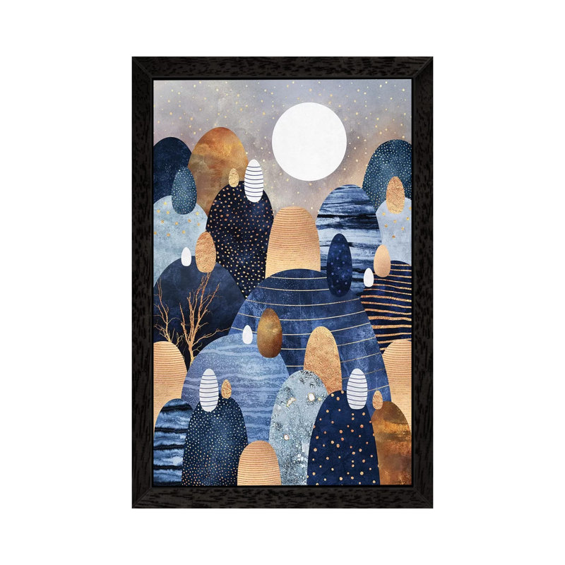 Little Land Of Pebbles, Blue by Elisabeth Fredriksson - Print on Canvas, Black Floater Framed, 66.04 cm H x 45.72 cm W