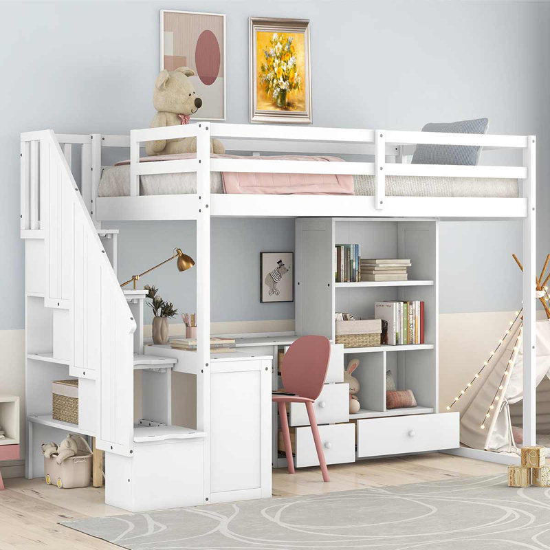 Kids Twin Loft Bed, White