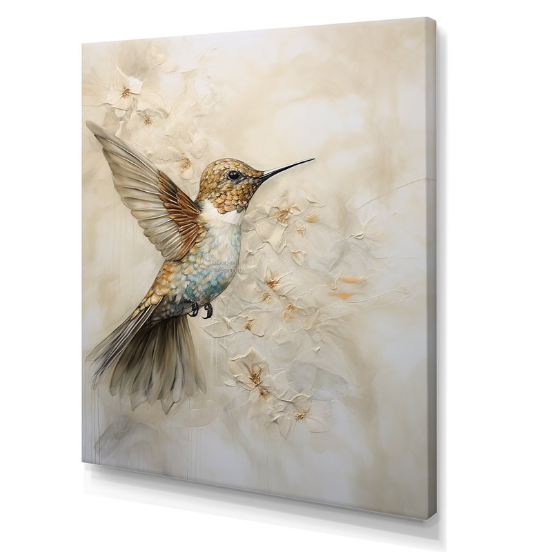 Colibri floral flottant III - Art mural colibri pour le salon, 40" H x 30" W, Toile tendue