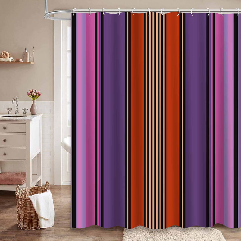 Rideau de douche abstrait à rayures multicolores et rayures rouges avec 12 crochets, L 72 po x l 84 po