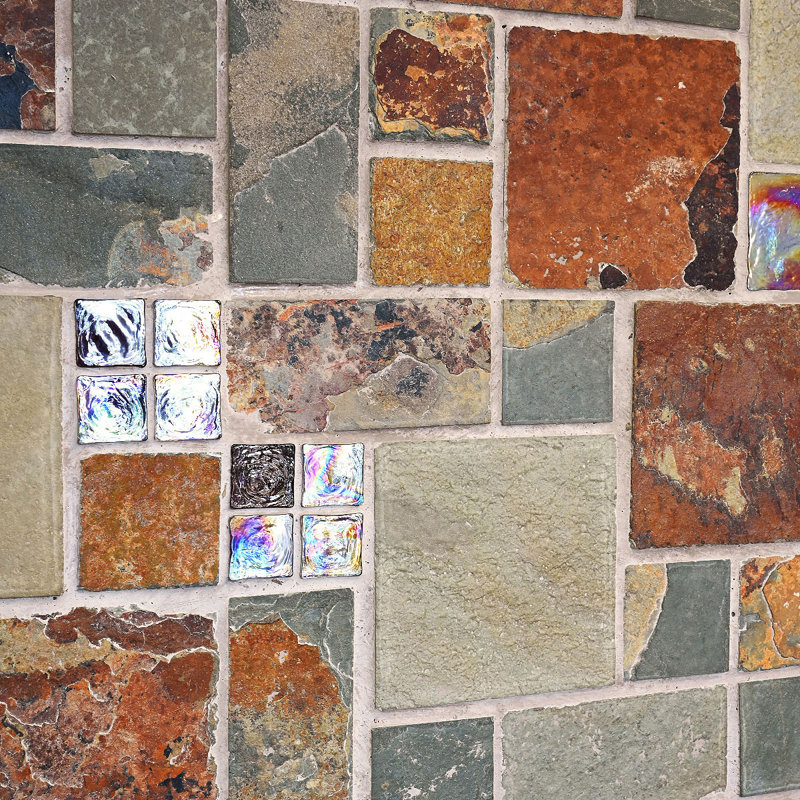 12" x 12" Slate/Glass Mosaic Wall & Floor Tile