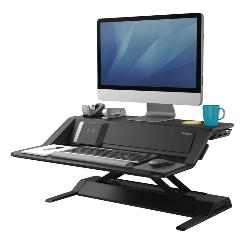 Fellowes Black Adjustable Sit-Stand Desk Converter with USB Ports
