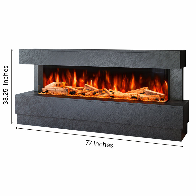 Raphael Freestanding Electric Fireplace Suite | Textured Stone Effect | 1500mm 3-Sided Led Electric Fire with Panoramic Flame | Remote & App Control | Led Side Lighting
