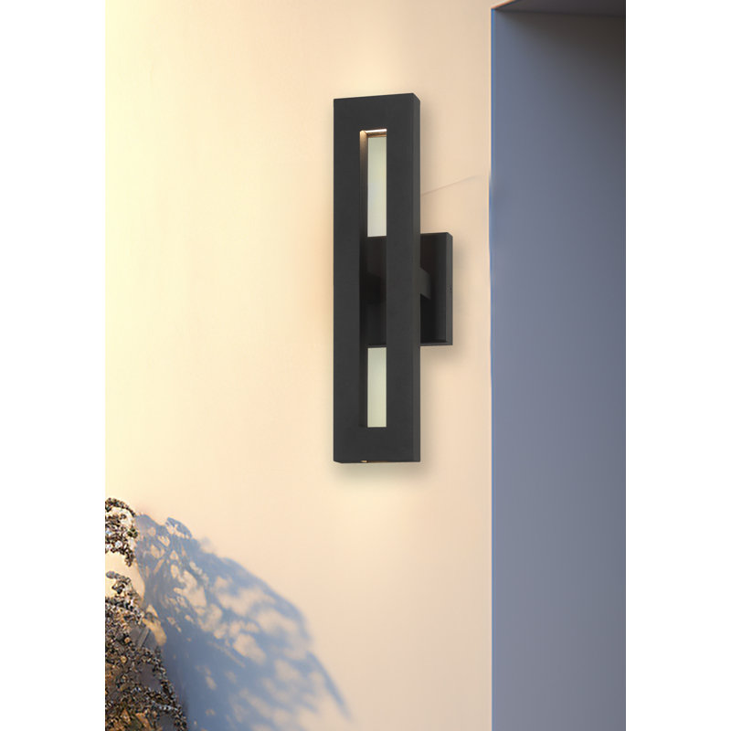 Orren Ellis Miamarie - 2 Light LED Outdoor Wall Mount In Coal Finish, 3" H x 16" W x 5" D