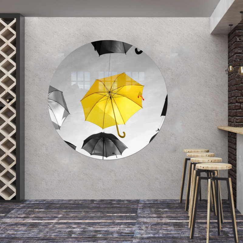 Art mural personnalisé en verre avec parapluie jaune tendance fait un cadeau décoratif moderne et parfait 