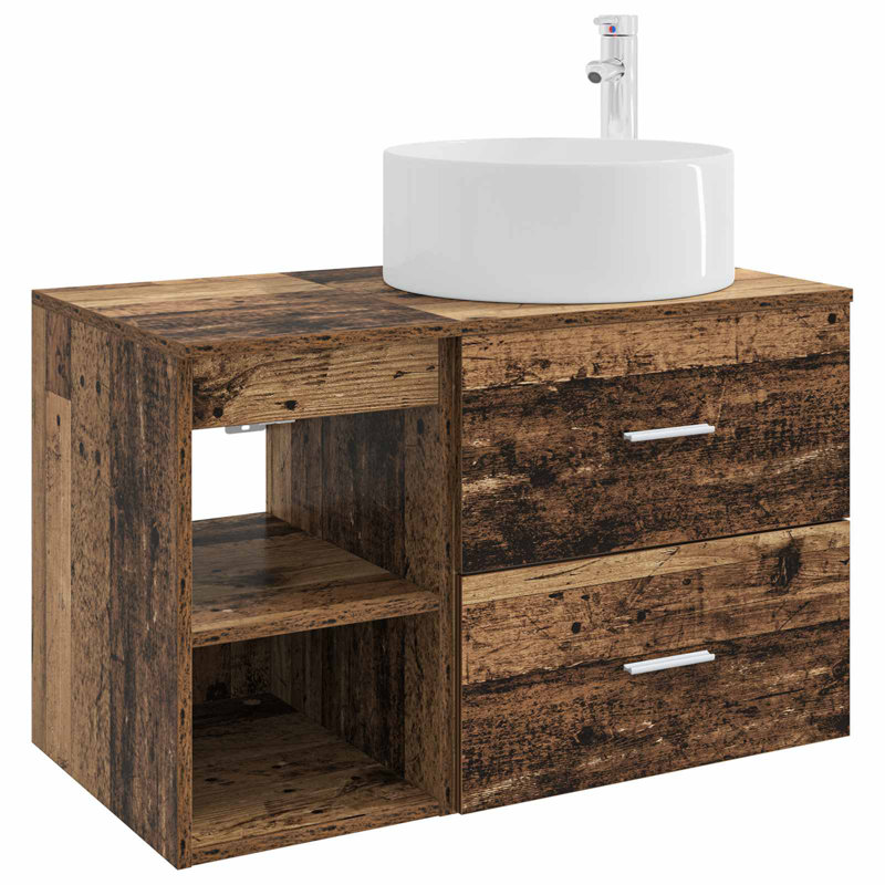 Vanity & Mirror Set, Medium Wood