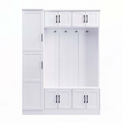 79" Tall Modern Hall Tree with Shoe Storage4 Coat Hooks & Adjustable Shelf for Hallway