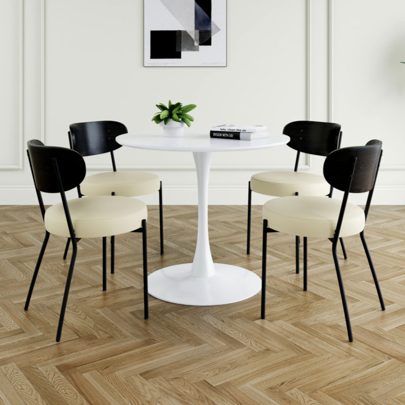 Chaise de salle à manger simple moderne gris avec dossier rembourré et tabouret de chambre familiale, Blanc, 5