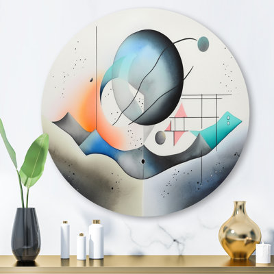 Grey Harmonious Patterns I - Abstract Geometric Round Wall Art on Metal