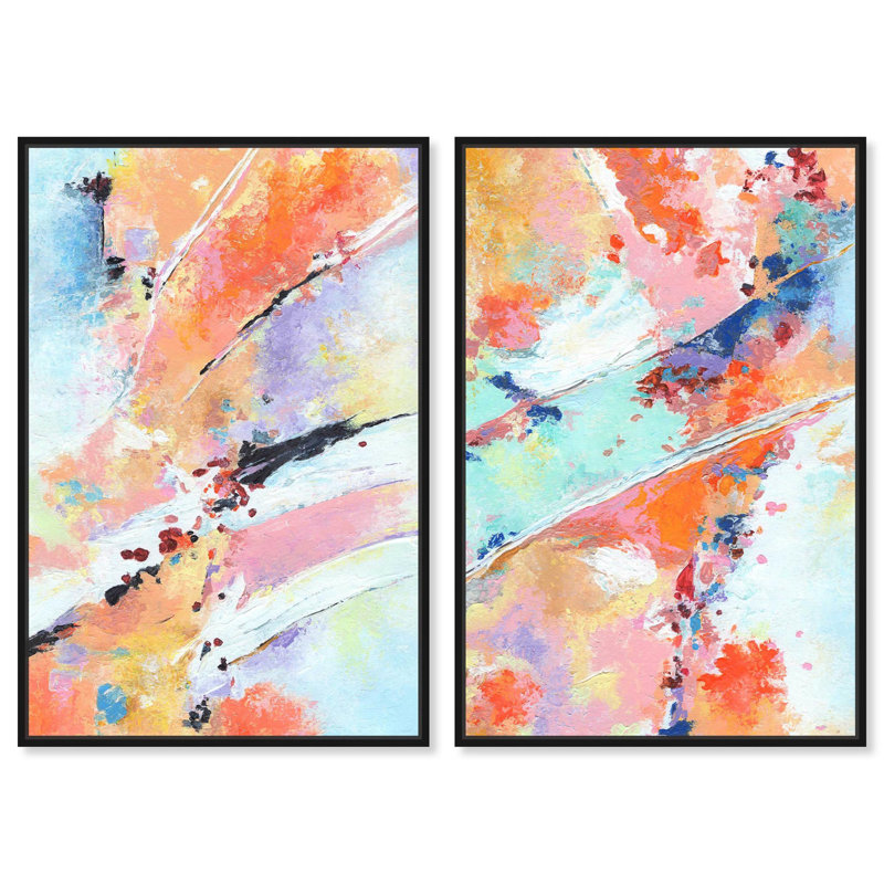 «Summer Time», ensemble de 2 toiles d'art minimaliste, H 54 po x l 36 po, Cadre flottant noir