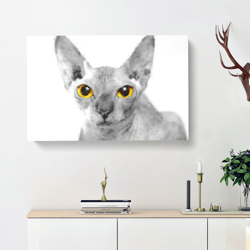 Sphynx Cat With Amber Eyes Painting - Wrapped Canvas Print, 45cm H x 76cm W x 4cm D