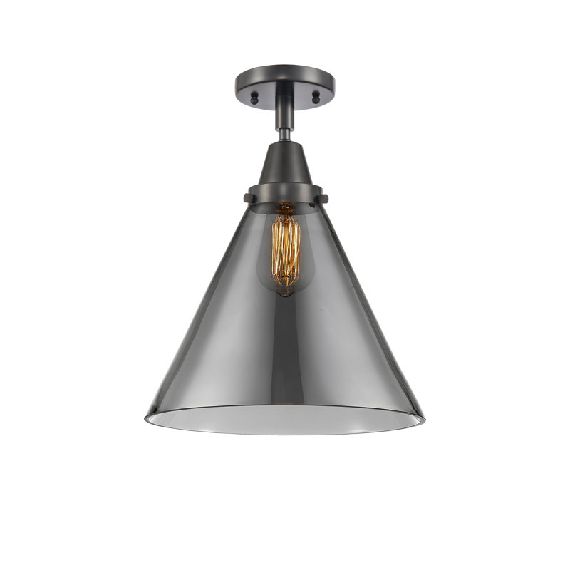 Plafonnier encastré 1 lumière 12 po Amede Cone - ampoule DEL - fini noir mat - abat-jour fumée, Noir mat