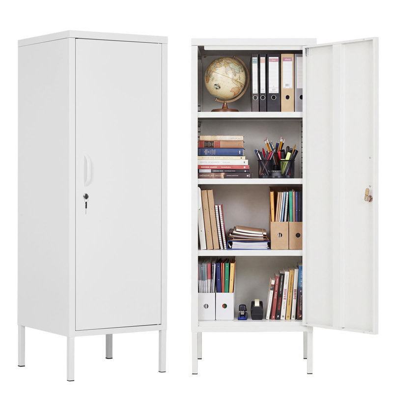 Armoire de vestiaire en métal blanc à 4 niveaux et 3 tablettes réglables, acier robuste