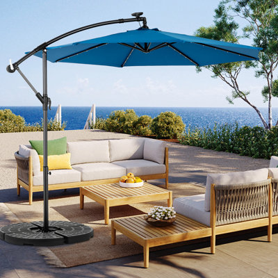 Parasol à DEL 10 pi pour espaces extérieurs - Parasol décalé bleu foncé, stable et fiable