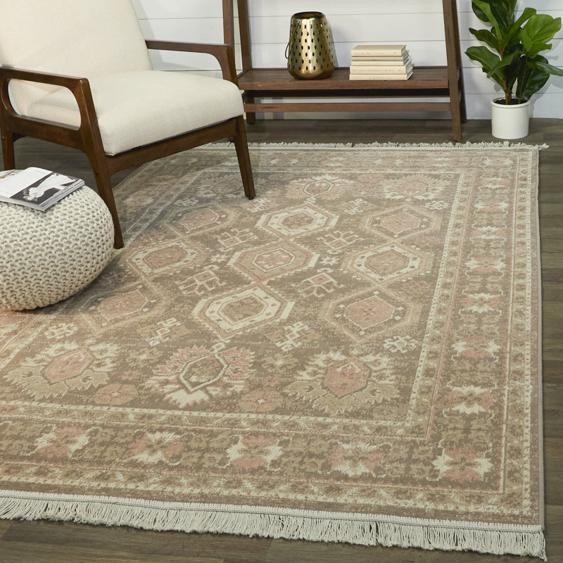 Tapis brun clair / gris recyclé Caro, Rectangle 5 pi 3 po x 7 pi