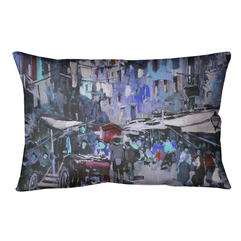 Coussin Market in Naples, Bleu, Simili suède