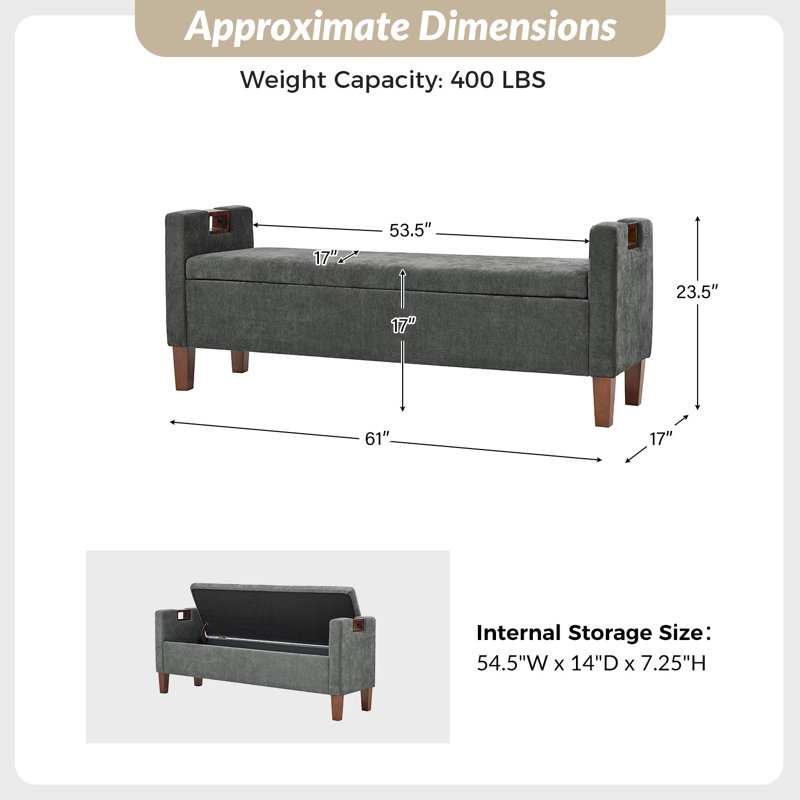 Banc de rangement en bois massif Dezaria, Gris