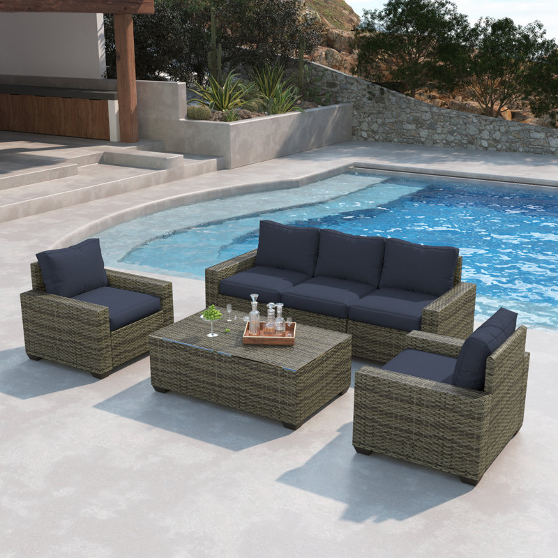 Mapleview 5 - Person Patio Conversation Set with Cushions, Navy