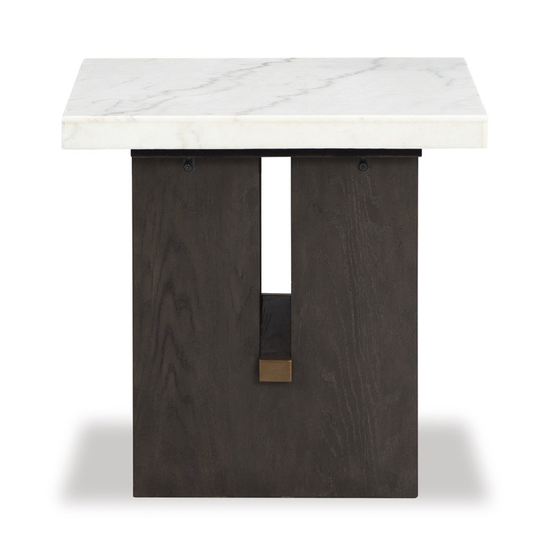 Contemporary Dark Brown Wood End Table with Marble Top