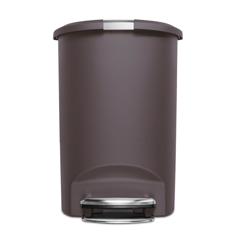 Simplehuman 50 Liter / 13 Gallon Semi-Round Kitchen Step Trash Can with Secure Slide Lock, Plastic, Mocha