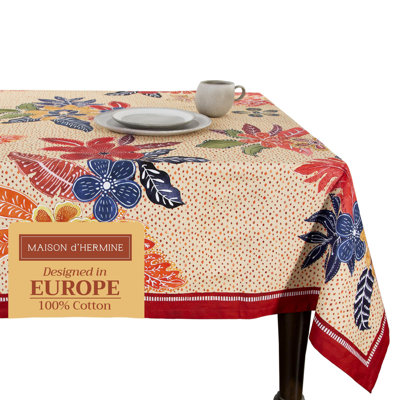 Maison d' Hermine Table Cloth Rectangle Table 100% Cotton 60 x 108 Inches Fall Tablecloth Reusable Everyday Use for Thanksgiving Christmas Decorations Dining Farmhouse Party (Kalahari)