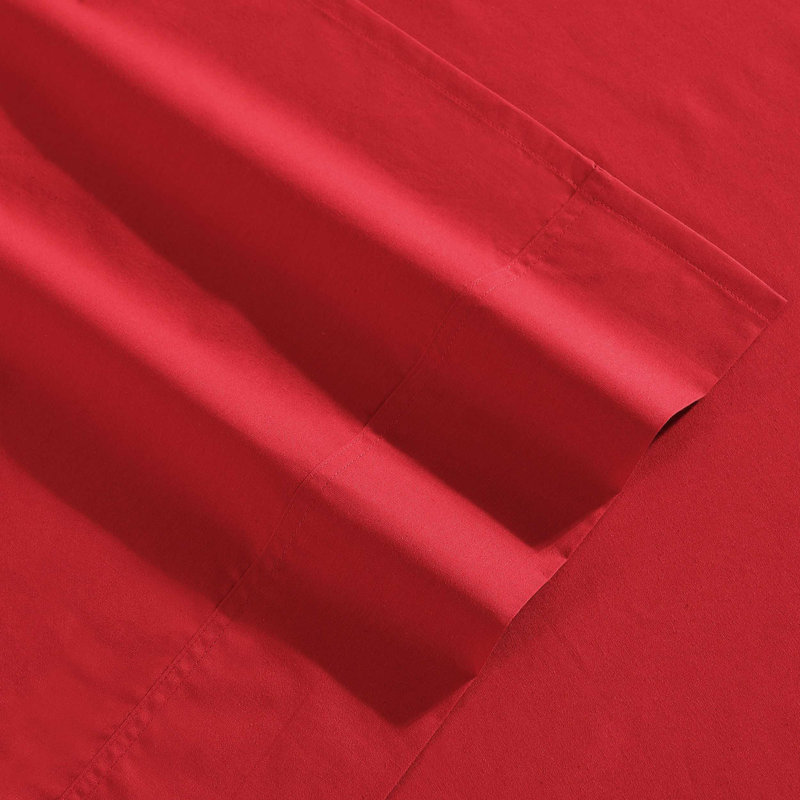 Tommy Hilfiger Solid Cotton Percale Sheet Set, King Sheet Set with 2 Pillowcases, Red