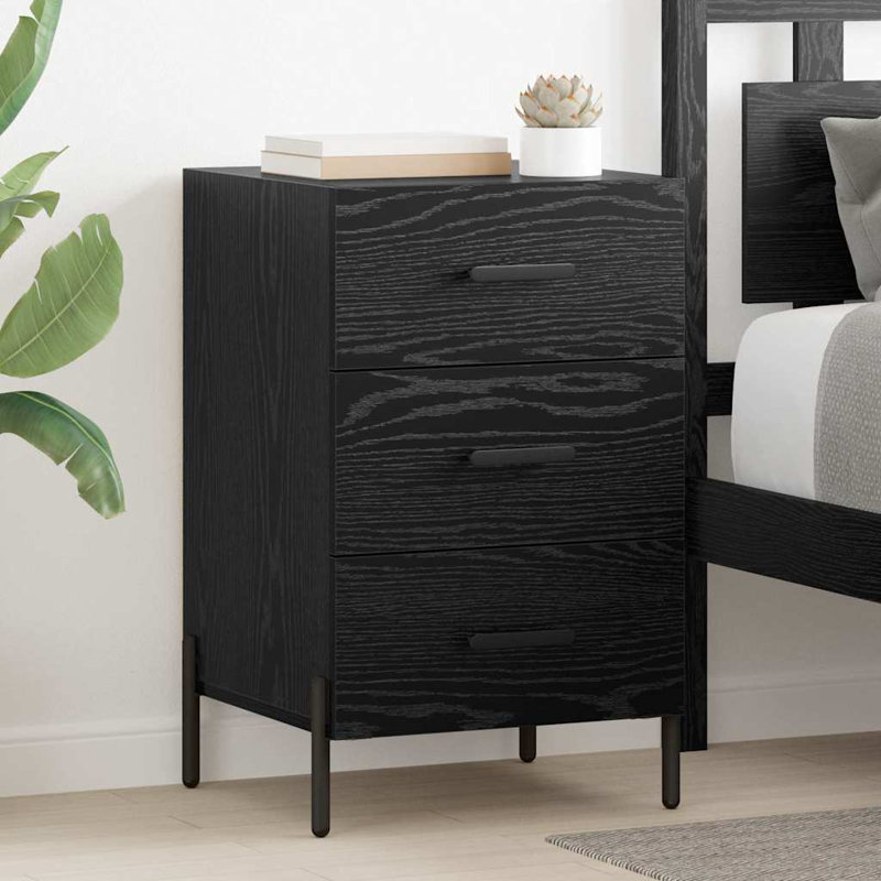 40cm W Manufactured Wood Bedside Table, Black Oak